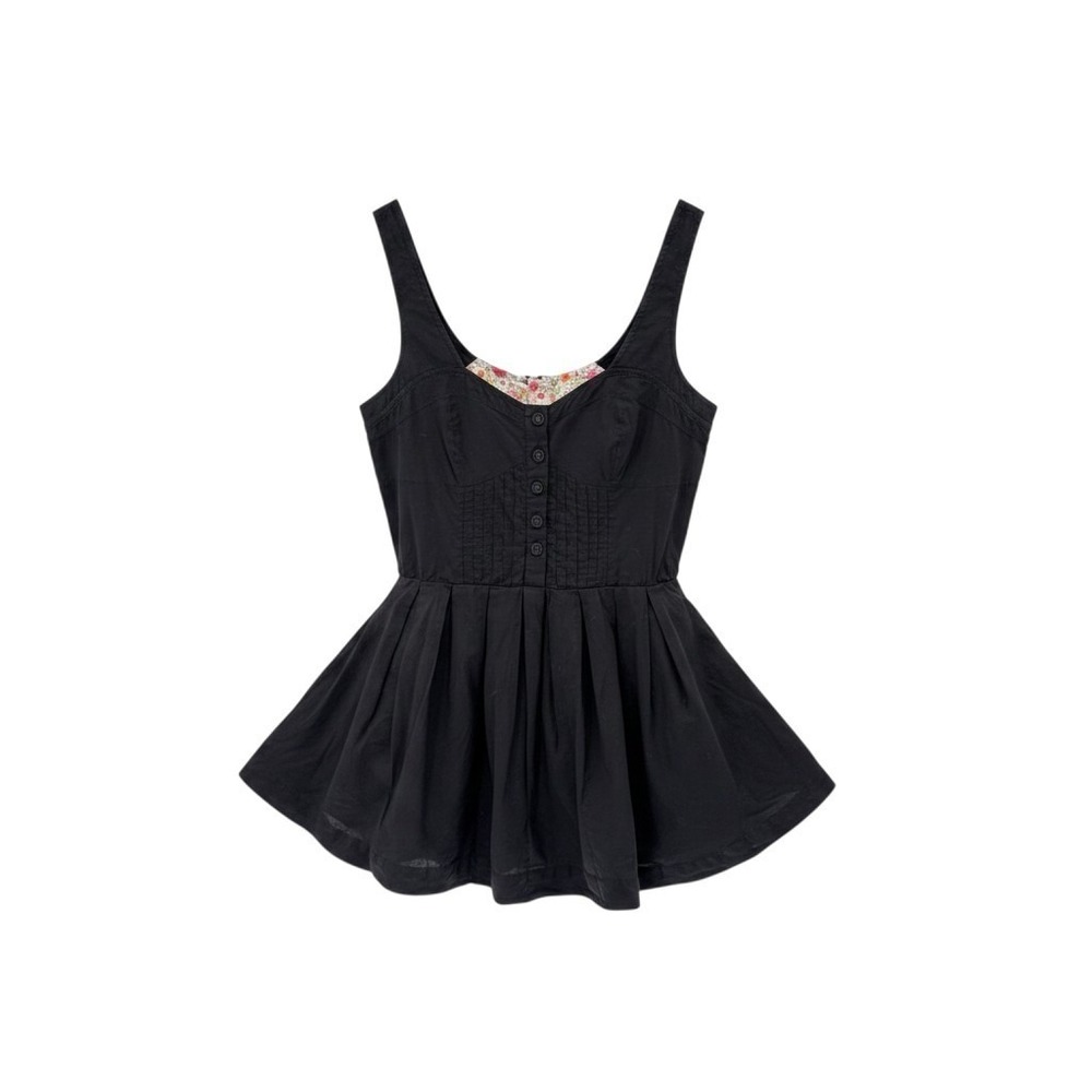 Maeve Anthropologie Indie Fit & Flare Dress 8 Black Pleated Mini Prairie Goth